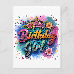 Cartão Postal De Convite Menina de Aniversário Floral Leopardo