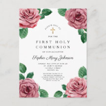 Menina de Peônias Rosa Floral Primeira Comunhão Re