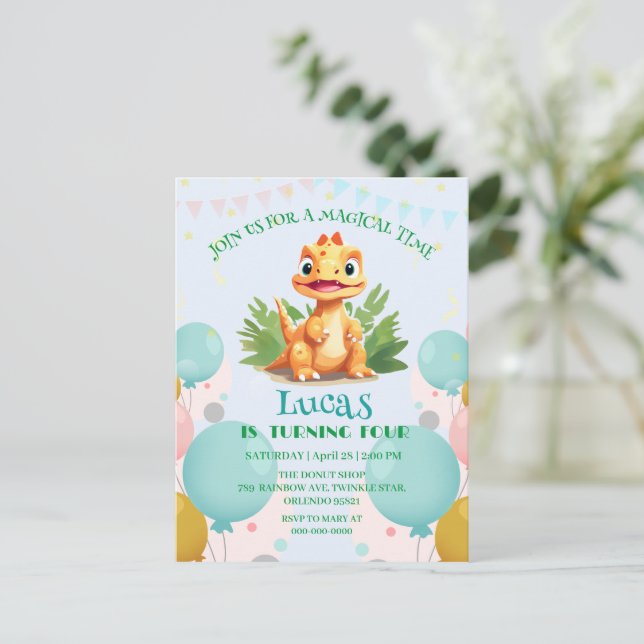 Cartão Postal De Convite Meninos da Festa de aniversário do zoológico selva (Em pé/Frente)