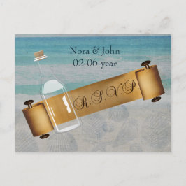 Cartão Postal De Convite Mensagem em uma garrafa Beach Wedding