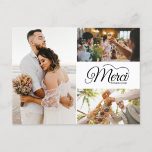 Cartão Postal De Convite Merci Beaucoup Três Foto Elegante Casamento