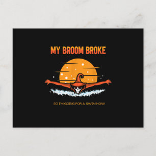 Cartão Postal De Convite Meu Broom Quebrou Roupa de Natação de Halloween De