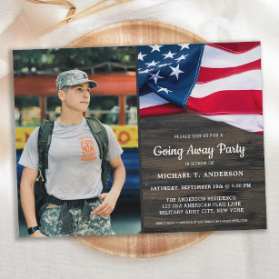 Cartão Postal De Convite Military Going Away Party Patriotic USA Flag Photo