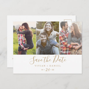 Cartão Postal De Convite Mínimo Dourado 3 Foto para salvar a data