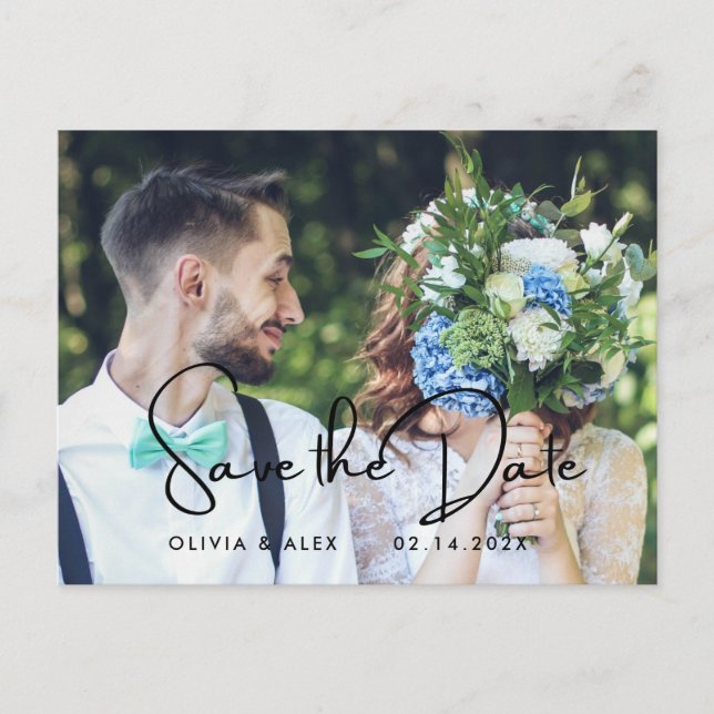 Cartão Postal De Convite Mínimo e Chic | Foto Casamento Salvar Data (Frente)