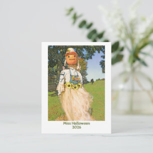 Cartão Postal De Convite Miss Halloween 2026/Mulher de Palha/convite de fes