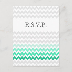 Cartão Postal De Convite Mod chevron hort verde Casamento de Ombre rsvp