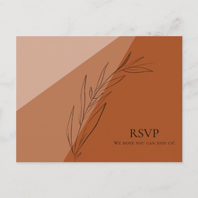 Cartão Postal De Convite Modern Terra Cotta Wedding RSVP (Frente)