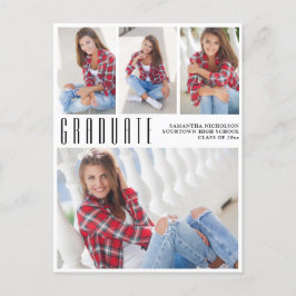 Cartão Postal De Convite Modern Trendy White Graduation 4 Photo Collage