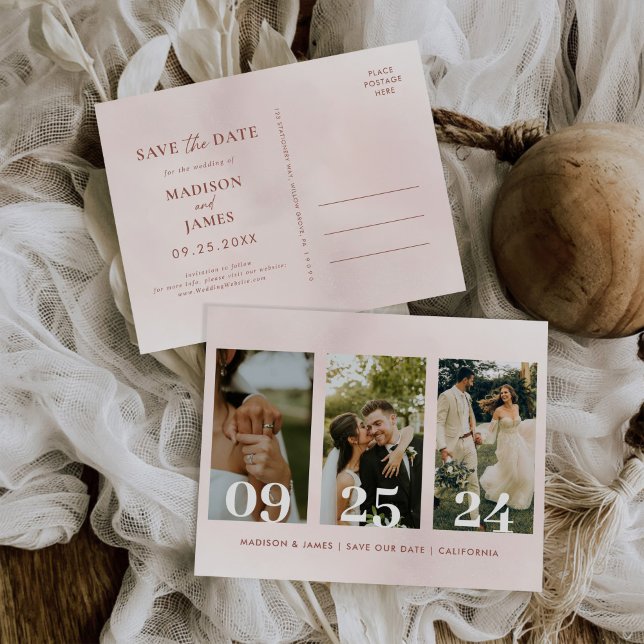 Cartão Postal De Convite Modern Wedding Save The Date Photo Collage Simple (Criador carregado)