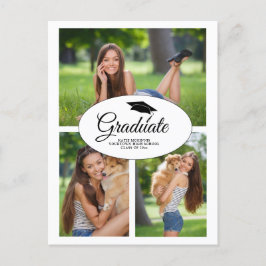 Cartão Postal De Convite Modern White Graduation 3 Photo Collage