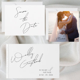 Cartão Postal De Convite Moderno Chic Scripts Pretos Salve a Data