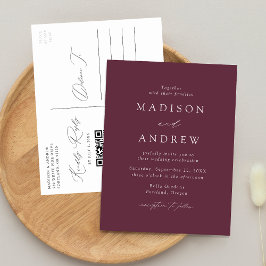 Cartão Postal De Convite Moderno Código QR de Casamento Roxo Elegante