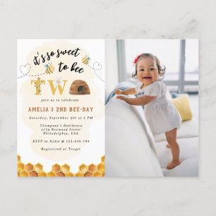 Cartão Postal De Convite Moderno É tão doce ser a segunda foto de aniversár
