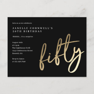 Cartão Postal De Convite Moderno Minimalista Dourado Tipo Aniversário de 50