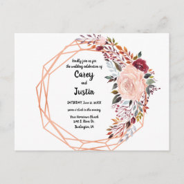 Cartão Postal De Convite Moldura Dourada Floral Geométrico Casamento