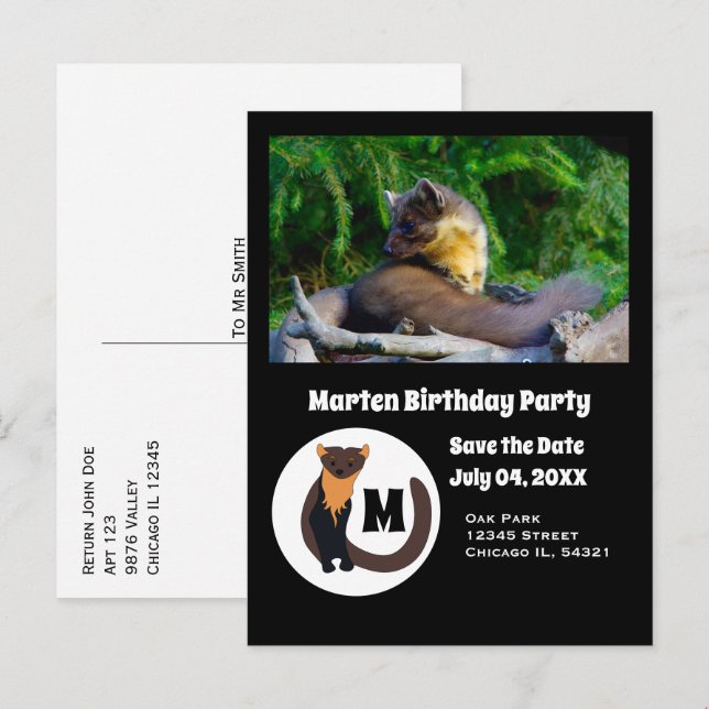 Cartão Postal De Convite Monograma de Fotografias da Festa de aniversário M (Frente/Verso)