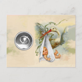 CARTÃO POSTAL DE CONVITE MONOGRAMA DE GEMSTONE DE CHÁ DE FRALDAS BRANCO NEU