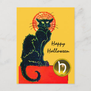 CARTÃO POSTAL DE CONVITE MONOGRAMA DO PARTIDO BLACK CAT HALLOWEEN
