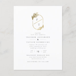 Cartão Postal De Convite Monograma minimalista | Foto Dourada Wreath Weddin