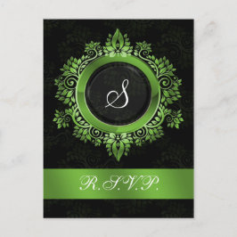 Cartão Postal De Convite monograma verde florescente casamento elegante RSV