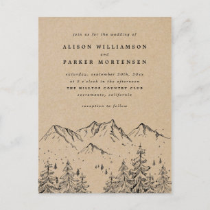 Cartão Postal De Convite Montanhas & árvores desenhados mão rústicas de
