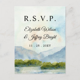 Cartão Postal De Convite Montanhas Rustic Watercolor Lake Winter RSVP