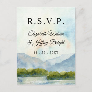Cartão Postal De Convite Montanhas Rustic Watercolor Lake Winter RSVP