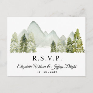 Cartão Postal De Convite Montanhas Rustic Watercolor Pine Winter RSVP