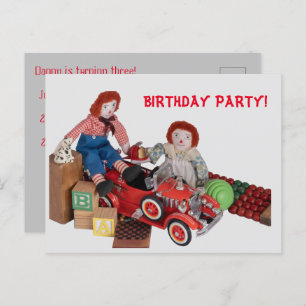 Cartão Postal De Convite Motor de incêndio infantil Raggedy Ann Andy Festa