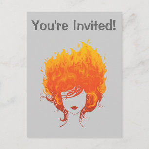 Cartão Postal De Convite Mulher Ruiva, Cabelo Vermelho