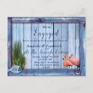 Cartão Postal De Convite Mundos submarinos & textura de madeira azul Engaja