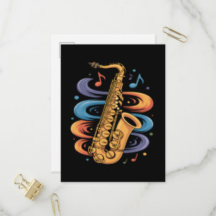 Cartão Postal De Convite Música Colorida de Saxofone Fluxo Instrumento de J