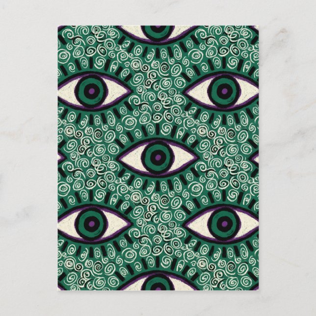 Cartão Postal De Convite "Mystic Emerald Eyes" - Psychedelic Swirl Seamless (Frente)