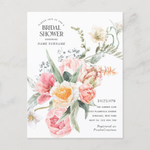 Cartão Postal De Convite Na moda de jardim floral de aquarelas quic moderna