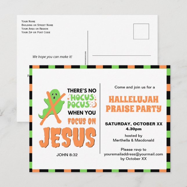 Cartão Postal De Convite Na moda NO HOCUS POCUS Christian Halloween (Frente/Verso)