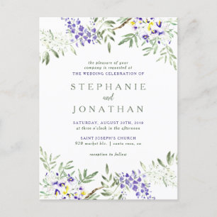 Cartão Postal De Convite Na moda Wisteria Floral Wreath Wedding