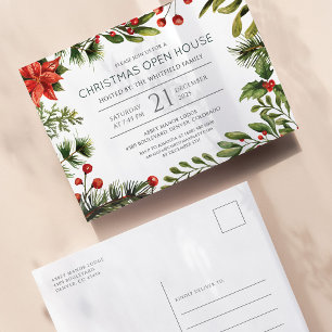 Cartão Postal De Convite Natal Aberto Casa Vermelha Verde