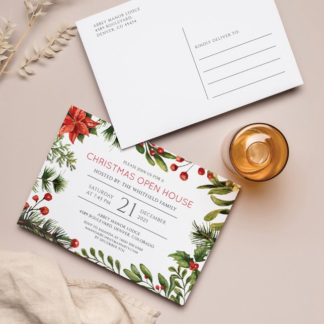 Cartão Postal De Convite Natal Aberto House Greenery (Criador carregado)