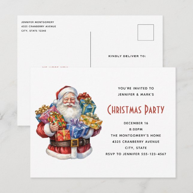Cartão Postal De Convite Natal clássico de Jolly Santa Claus (Frente/Verso)