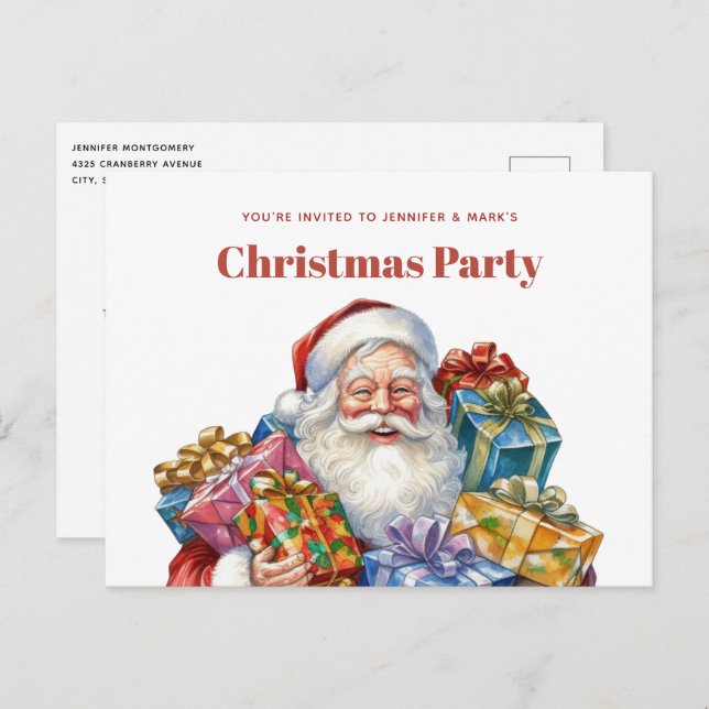 Cartão Postal De Convite Natal clássico de Jolly Santa Claus (Frente/Verso)