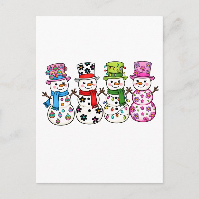 Cartão Postal De Convite Natal de Boneco de Neve Elegante (Frente)