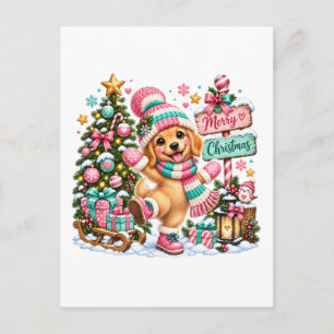 Cartão Postal De Convite Natal do Golden Retriever