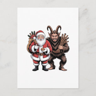 Cartão Postal De Convite Natal do Papai Noel Krampus de terror engraçado e