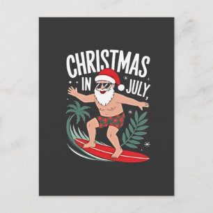 Cartão Postal De Convite Natal em Julho Engraçado Natal Santa Praia