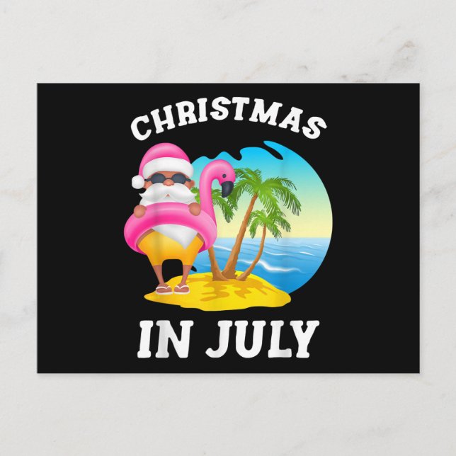 Cartão Postal De Convite Natal Em Julho Papai Noel Flamingo Piscina Verão (Frente)