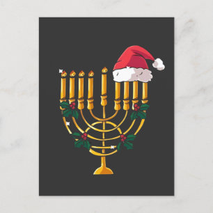 Cartão Postal De Convite Natal Hanukkah Judaico Papai Noel Menorá