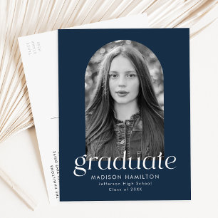 Cartão Postal De Convite Navy Modern Minimalist Photo Graduation Party