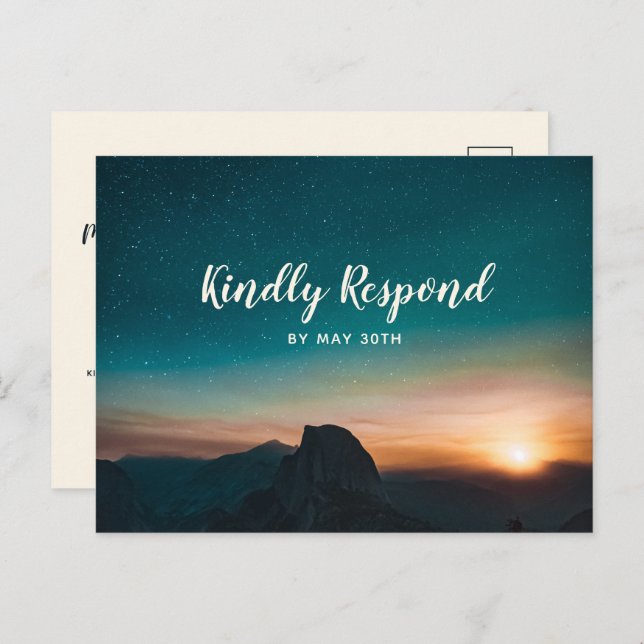 Cartão Postal De Convite Night Sky Galaxy Mountain Elegant Weding RSVP (Frente/Verso)