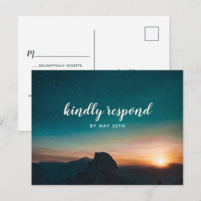 Cartão Postal De Convite Night Sky Mountain Galaxy Star Modern Wedn RSVP (Frente/Verso)